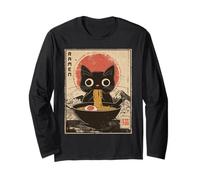 Divertente gatto mangia ramen tagliatelle giapponesi Kawaii Anime Cat Maglia a Manica