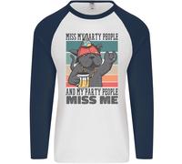 Divertente Gatto Mi Mancano I Miei Amici Alcol Birra Uomo L/S Maglietta Baseball