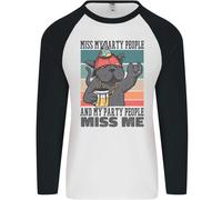 Divertente Gatto Mi Mancano I Miei Amici Alcol Birra Uomo L/S Maglietta Baseball