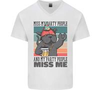 Divertente Gatto Mi Mancano I Miei Amici Alcol Birra Uomo V-Neck Cotone T-Shirt