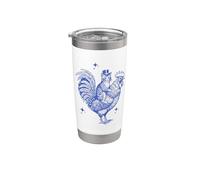 Divertente gatto nel cappello a cilindro cavalcando un gallo Vintage Line Art Bicchiere termico in acciaio inox doppia parete