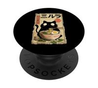 Divertente gatto nero che mangia ramen giapponese vintage art regalo PopSockets PopGrip Adesivo