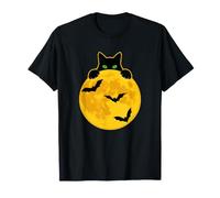 Divertente Gatto Nero Che scruta sulla Luna Maglietta