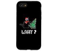 Divertente gatto nero che spinge l'albero di Natale sopra il gatto Cosa? Custodia per iPhone SE (2020) / 7/8