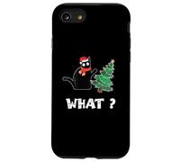 Divertente gatto nero che spinge l'albero di Natale sopra il gatto Cosa? Custodia per iPhone SE (2020) / 7/8