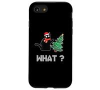Divertente gatto nero che spinge l'albero di Natale sopra il gatto Cosa? Custodia per iPhone SE (2020) / 7/8