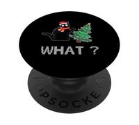 Divertente gatto nero che spinge l'albero di Natale sopra il gatto Cosa? PopSockets PopGrip Adesivo