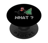 Divertente gatto nero che spinge l'albero di Natale sopra il gatto Cosa? PopSockets PopGrip Adesivo