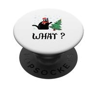 Divertente gatto nero che spinge l'albero di Natale sopra il gatto di Natale PopSockets PopGrip Adesivo