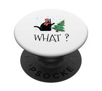 Divertente gatto nero che spinge l'albero di Natale sopra il gatto di Natale PopSockets PopGrip Adesivo