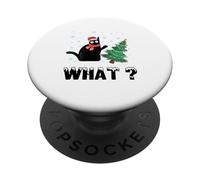 Divertente gatto nero che spinge l'albero di Natale sopra il gatto di Natale PopSockets PopGrip Adesivo