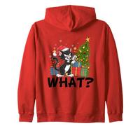 Divertente Gatto Nero Kawaii Che Spinge L'Albero di Natale sopra Il Gatto Cosa? Felpa con Cappuccio
