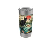 Divertente gatto nero Koi Stagno giapponese Sakura Red Moon Cat Lover Bicchiere termico in acciaio inox doppia parete