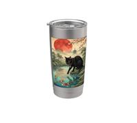 Divertente gatto nero Koi Stagno giapponese Sakura Red Moon Cat Lover Bicchiere termico in acciaio inox doppia parete