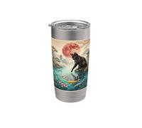 Divertente gatto nero Koi Stagno giapponese Sakura Red Moon Cat Lover Bicchiere termico in acciaio inox doppia parete