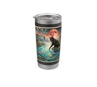Divertente gatto nero Koi Stagno giapponese Sakura Red Moon Cat Lover Bicchiere termico in acciaio inox doppia parete