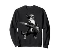 Divertente Gatto Nero Rock And Roll Che Suona la Chitarra per Uomini e Donne Felpa