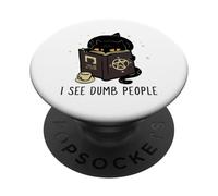 Divertente gatto nero vedo persone stupide stregoneria Halloween PopSockets PopGrip Adesivo