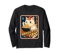 Divertente Gatto Ramen Giappone Kawaii Anime Amanti Gatto Maglia a Manica
