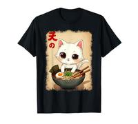 Divertente Gatto Ramen Grafico, Anime, Kawaii Giapponese e Gatto Bianco Maglietta