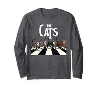 Divertente Gatto retrò Che attraversa la Musica di Strada Amante Gatto Arte Vintage Maglia a Manica