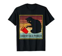 Divertente Gatto Ribaltabile Cup Meme I Identify as a Problem Retro Maglietta