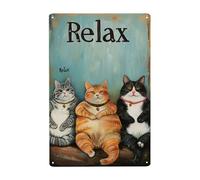 Divertente gatto rilassante, gattino, arte murale in metallo vintage, tre gattini ri, divertente gatto vintage, cartello in latta, decorazione per rilassarsi, poster in metallo con 8x12 pollici