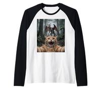 Divertente Gatto Selfie Jersey Devil UFO Forest Encounter Maglia con Maniche Raglan