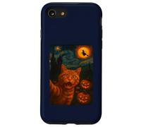 Divertente gatto selfie strega luna Halloween Van Gogh notte stellata Custodia per iPhone SE (2020) / 7/8