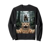 Divertente Gatto Selfie T Rex UFO Foresta Incontro Felpa