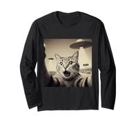 Divertente Gatto Selfie UFO UAP Alieni Craft Incontro Classico Maglia a Manica