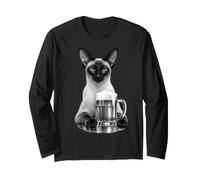 Divertente Gatto Siamese Che beve Birra Freddo Gatto Maglia a Manica