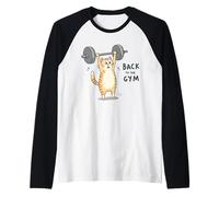 Divertente Gatto Sollevamento Pesi Back to The Gym Design Maglia con Maniche Raglan