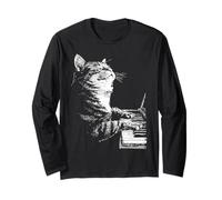 Divertente Gatto Suonando Il Pianoforte Felino Pianista Maglia a Manica