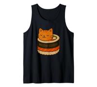 Divertente Gatto Sushi Graphic Tee Carino Anime Gatto Cibo Gioco di Parole Canotta