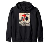 Divertente Gatto UFO Abduction Great Wave Kanagawa Anime Fat Cat Felpa con Cappuccio