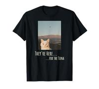 Divertente Gatto UFO Foto Vintage Sono Qui per Regalo Alieno tonno Maglietta