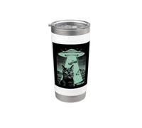 Divertente gatto UFO rapimento alieno Retro Sci-Fi Meme Bicchiere termico in acciaio inox doppia parete