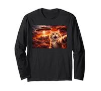 Divertente Gatto UFO Selfie Alien rapimento Grafico Sorpreso Kitty Maglia a Manica