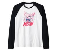 Divertente Gatto urlante Miao Punk Rock Art Sassy felino Maglia con Maniche Raglan
