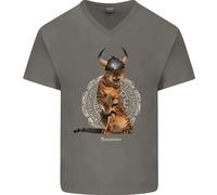 Divertente Gatto Vichingo Il Conquistatore Maglietta In Cotone A V Per Uomo