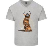 Divertente Gatto Vichingo Il Conquistatore Maglietta In Cotone A V Per Uomo