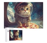 Divertente Gatto Volare Una Pizza Astronauta Puzzle per Adulti Famiglia Attività Giochi Home Decor Puzzle 1000 PCS