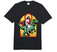 Divertente Gesù Che cavalca T-Rex Dinosaur Meme Parodia per i credenti Comfort Colors Adult Heavyweight T-Shirt