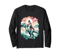 Divertente Gesù Che cavalca T-Rex Dinosaur Meme Parodia per i credenti Maglia a Manica