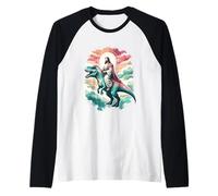 Divertente Gesù Che cavalca T-Rex Dinosaur Meme Parodia per i credenti Maglia con Maniche Raglan