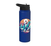 Divertente Gesù che cavalca T-Rex Dinosaur Meme Parodia per i credenti Stainless Steel Insulated Water Bottle
