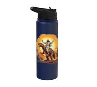 Divertente Gesù che cavalca T-Rex Dinosaur Meme Parodia per i credenti Stainless Steel Insulated Water Bottle