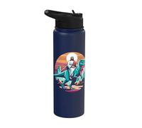 Divertente Gesù che cavalca T-Rex Dinosaur Meme Parodia per i credenti Stainless Steel Insulated Water Bottle
