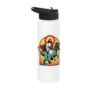 Divertente Gesù che cavalca T-Rex Dinosaur Meme Parodia per i credenti Stainless Steel Insulated Water Bottle